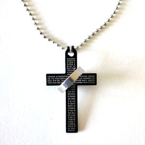 BLACK CROSS WITH THE LORD'S PRAYER SILVER WEDDING BAND